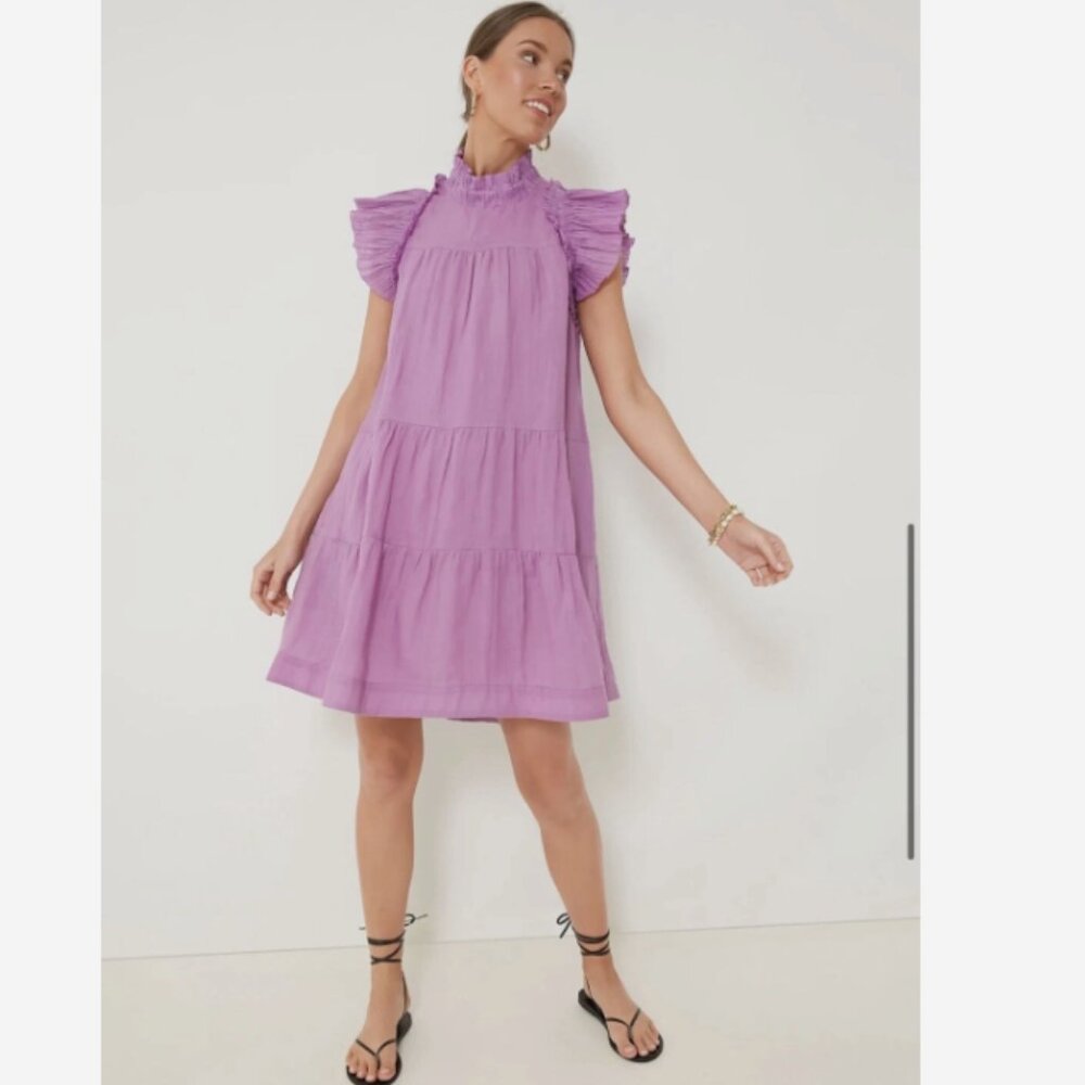Sea NY Women's Flutter-sleeve Tunic‎ Dress Midi Knee Length In Purple L